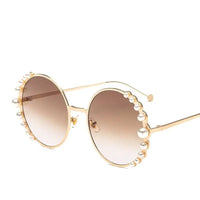 Round Frame Pearl Sunglasses with UV400 Protection and Metal Frame snake - label