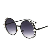 Round Frame Pearl Sunglasses with UV400 Protection and Metal Frame snake - label