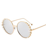 Round Frame Pearl Sunglasses with UV400 Protection and Metal Frame snake - label