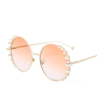 Round Frame Pearl Sunglasses with UV400 Protection and Metal Frame snake - label