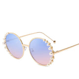 Round Frame Pearl Sunglasses with UV400 Protection and Metal Frame snake - label