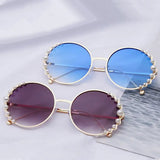 Round Frame Pearl Sunglasses with UV400 Protection and Metal Frame snake - label