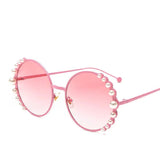 Round Frame Pearl Sunglasses with UV400 Protection and Metal Frame snake - label