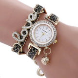 Sequin Bracelet Watch with Sparkling Sequin Bracelet & Faux Leather Strap snake - label