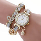 Sequin Bracelet Watch with Sparkling Sequin Bracelet & Faux Leather Strap snake - label