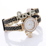 Sequin Bracelet Watch with Sparkling Sequin Bracelet & Faux Leather Strap snake - label