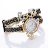 Sequin Bracelet Watch with Sparkling Sequin Bracelet & Faux Leather Strap - snake - label