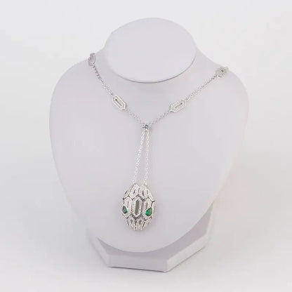 Short Snake Pendant with Gem Inlays and Adjustable Length in 3 Colors snake - label