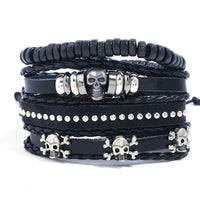 Skull Beaded Vintage Cowhide Bracelet with Geometric Skull Beads snake - label