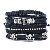 Skull Beaded Vintage Cowhide Bracelet with Geometric Skull Beads snake - label