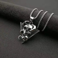 Skull Snake Pendant - Titanium Steel Men's Necklace with Square Bead Chain snake - label