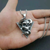 Skull Snake Pendant - Titanium Steel Men's Necklace with Square Bead Chain - snake - label