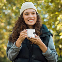 Sleek White Snake Enamel Mug: Lightweight, Durable, Multifunctional - snake - label