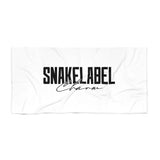 Snake Beach Towel - Luxe Polyester - Cotton Blend, Custom Size Options & Durable Cotton Loop snake - label