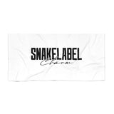 Snake Beach Towel - Luxe Polyester - Cotton Blend, Custom Size Options & Durable Cotton Loop snake - label