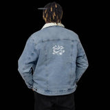 Snake Denim Sherpa Jacket with Recycled Polyester Lining - Stay Warm and Stylish in 90s - Inspired Style snake - label