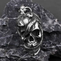 Snake Head Skull Pendant - Titanium Steel Men's Skeleton Necklace, - snake - label