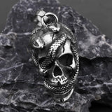 Snake Head Skull Pendant - Titanium Steel Men's Skeleton Necklace, snake - label