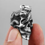 Snake Head Skull Pendant - Titanium Steel Men's Skeleton Necklace, snake - label