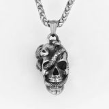 Snake Head Skull Pendant - Titanium Steel Men's Skeleton Necklace, snake - label