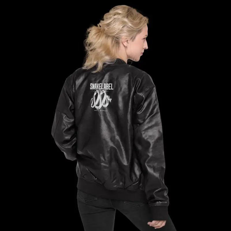 Snake Leather Bomber Jacket with 100% PU Leather & Rayon Embroidery [10.6 oz/yd²] snake - label