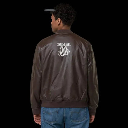Men's Snake Leather Bomber Jacket – PU Rib - Knit Banding Jacket with Side Pockets snake - label