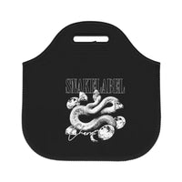 Snake Neoprene Lunch Bag with Stylish Snake Design | 100% Neoprene, Black Trim, Zig - Zag Thread, Insulated | Two Sizes: 12"x12" & 14"x14 snake - label