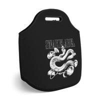 Snake Neoprene Lunch Bag with Stylish Snake Design | 100% Neoprene, Black Trim, Zig - Zag Thread, Insulated | Two Sizes: 12"x12" & 14"x14 snake - label