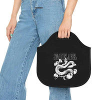 Snake Neoprene Lunch Bag with Stylish Snake Design | 100% Neoprene, Black Trim, Zig - Zag Thread, Insulated | Two Sizes: 12