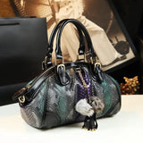 Snake Pattern Female Bag with Chic Dumpling Design & Multiple Compartments for Organized Storage snake - label