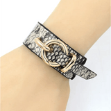 Snake Pattern Leather Wrap Bracelet with Adjustable Design - Eco - Friendly Alloy snake - label