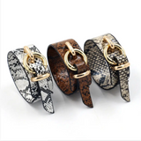 Snake Pattern Leather Wrap Bracelet with Adjustable Design - Eco - Friendly Alloy - snake - label