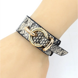 Snake Pattern Leather Wrap Bracelet with Adjustable Design - Eco - Friendly Alloy - snake - label