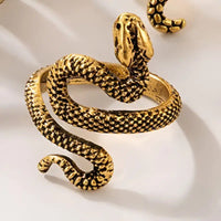 Snake Pattern Ring - Adjustable Electroplated Geometric Alloy Ring with Iconic Snake Design snake - label