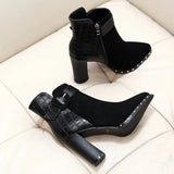 Snake Pattern Suede Belt Buckle Pointed Toe Short Boots Women snake - label