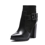 Snake Pattern Suede Belt Buckle Pointed Toe Short Boots Women snake - label