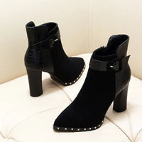 Snake Pattern Suede Belt Buckle Pointed Toe Short Boots Women snake - label