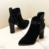 Snake Pattern Suede Belt Buckle Pointed Toe Short Boots Women snake - label