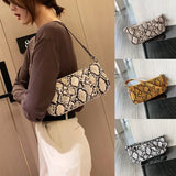 Snake Print Female Bag in PU Fabric | Trendy Baguette Style - 3 Color Options snake - label