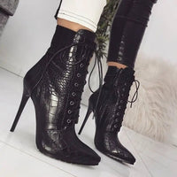 Snake Print Lace - up Sexy Pointed - toe Women's Boots snake - label