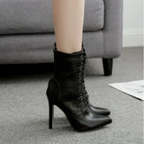 Snake Print Lace - up Sexy Pointed - toe Women's Boots snake - label