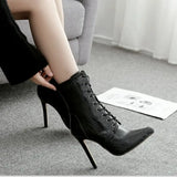 Snake Print Lace - up Sexy Pointed - toe Women's Boots snake - label