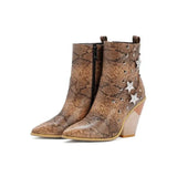 Snake print short tube rivet rider boots snake - label