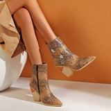 Snake print short tube rivet rider boots snake - label