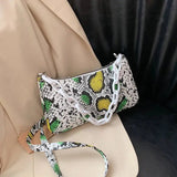 Snake Print Shoulder Bag with Detachable Strap - PU Material, 24x13x5cm, 120cm Strap snake - label