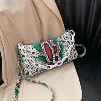 Snake Print Shoulder Bag with Detachable Strap - PU Material, 24x13x5cm, 120cm Strap snake - label