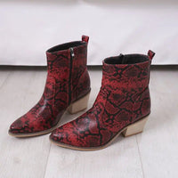 Snake Print Square Toe Thick Heel Sexy Short Boots snake - label