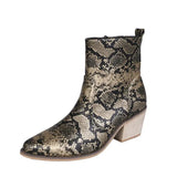 Snake Print Square Toe Thick Heel Sexy Short Boots snake - label