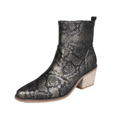 Snake Print Square Toe Thick Heel Sexy Short Boots snake - label