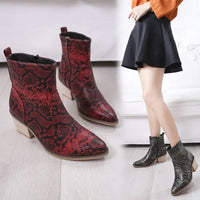 Snake Print Square Toe Thick Heel Sexy Short Boots snake - label